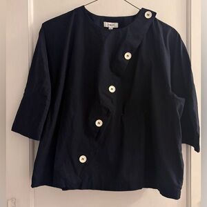 Twist Navy Asymmetrical Buttons Cotton Blouse Size 8